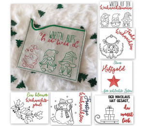 Stickserie ITH - 8 Hüllen quadratisch Weihnachten Line Art inkl. Blanko